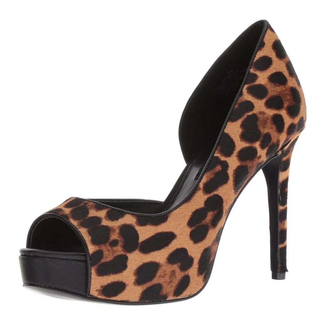NINE WEST Expensive Platform Pump D'Orsay Leopard Hair Shoes Heels 7.5 NWOB - Picture 1 of 10